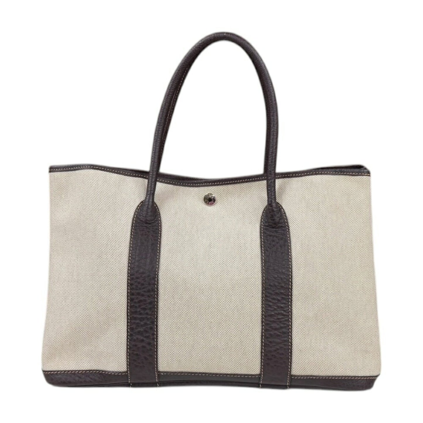 Hermes Beige Brown Toile H Leather Handbag ( )