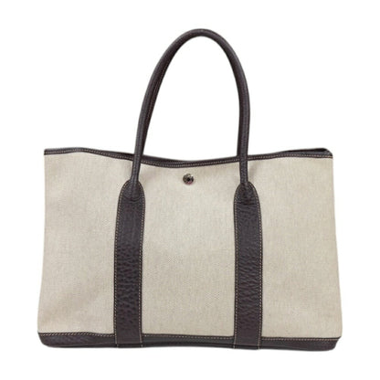 Hermes Beige Brown Toile H Leather Handbag ( )