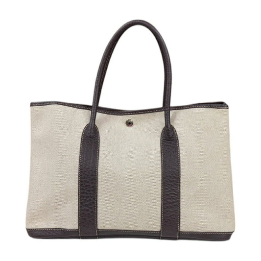 Hermes Beige Brown Toile H Leather Handbag ( )
