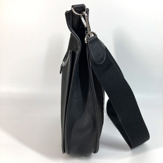 Hermes Black Leather Canvas Pochette Shoulder Bag ( )
