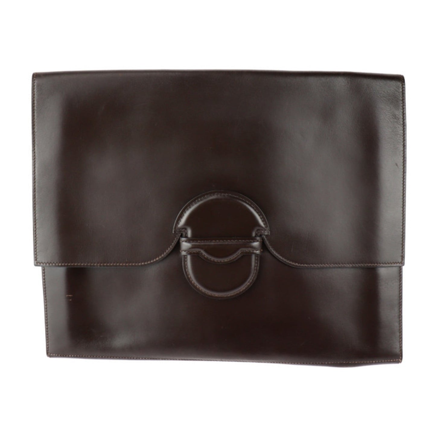 Hermes Dark Brown Box Calf Leather Clutch Bag Handbag ( )