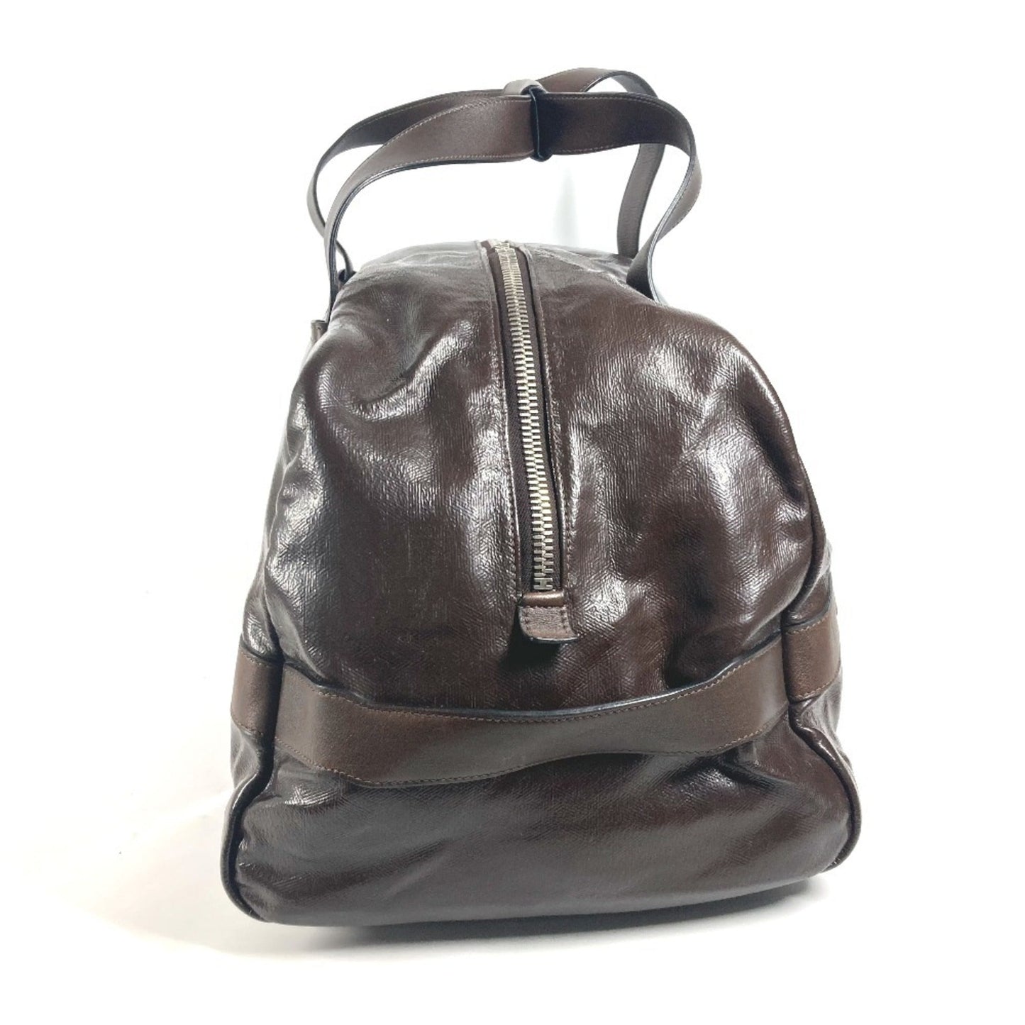 Hermes Brown Coated Canvas Boston Bag Shoulder Bag ( )