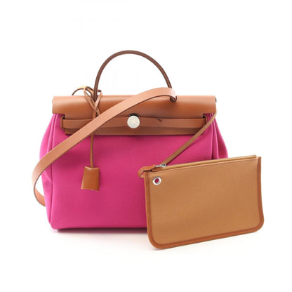 Hermes Brown Pink Toile H Handbag ( )
