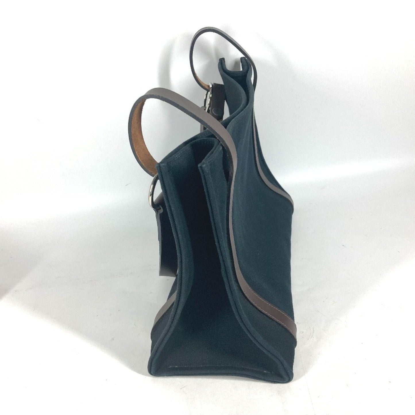 Hermes Black Brown Canvas Shoulder Bag Tote Bag ( )