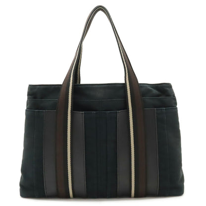 Hermes Beige Black Brown Canvas Leather Shoulder Bag Tote Bag ( )