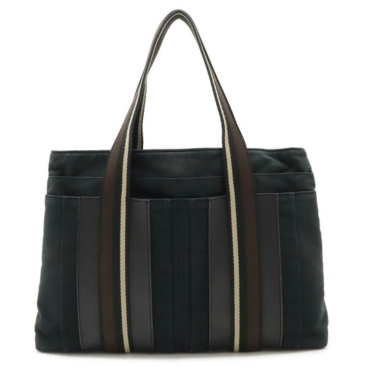 Hermes Beige Black Brown Canvas Leather Shoulder Bag Tote Bag ( )