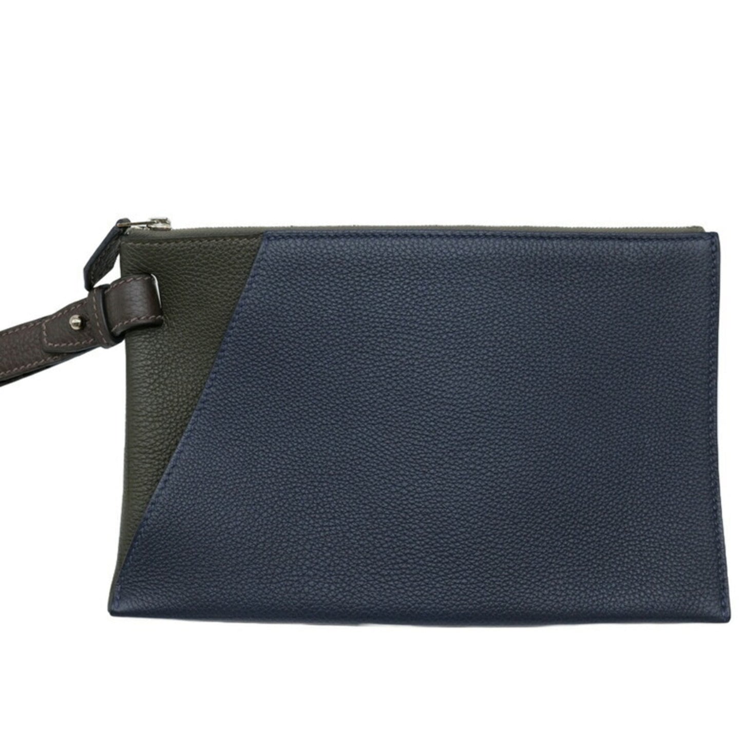 Hermes Blue Nuit Brown Green Khaki Navy Togo Leather Clutch Bag ( )