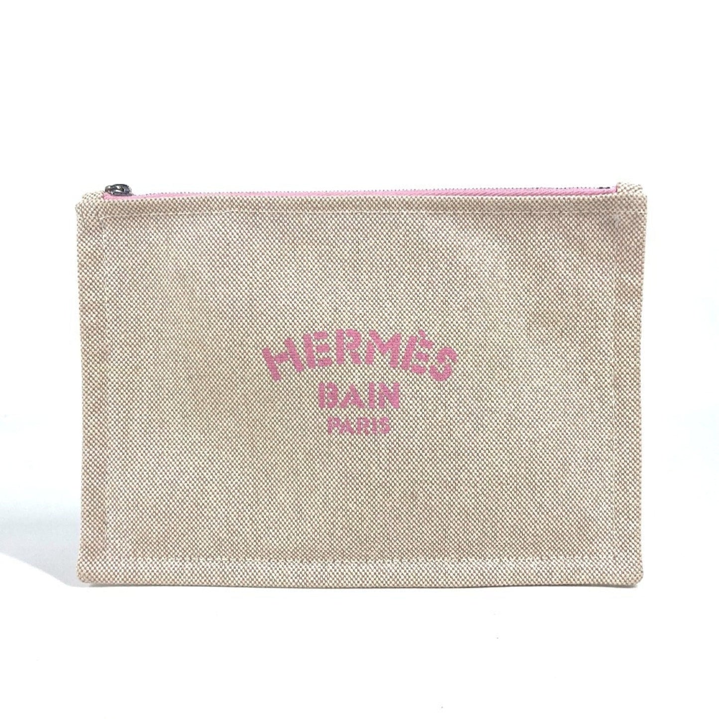 Hermes Beige Pink Canvas Clutch Bag ( )
