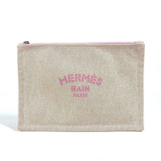 Hermes Beige Pink Canvas Clutch Bag ( )