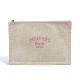 Hermes Beige Pink Canvas Clutch Bag ( )
