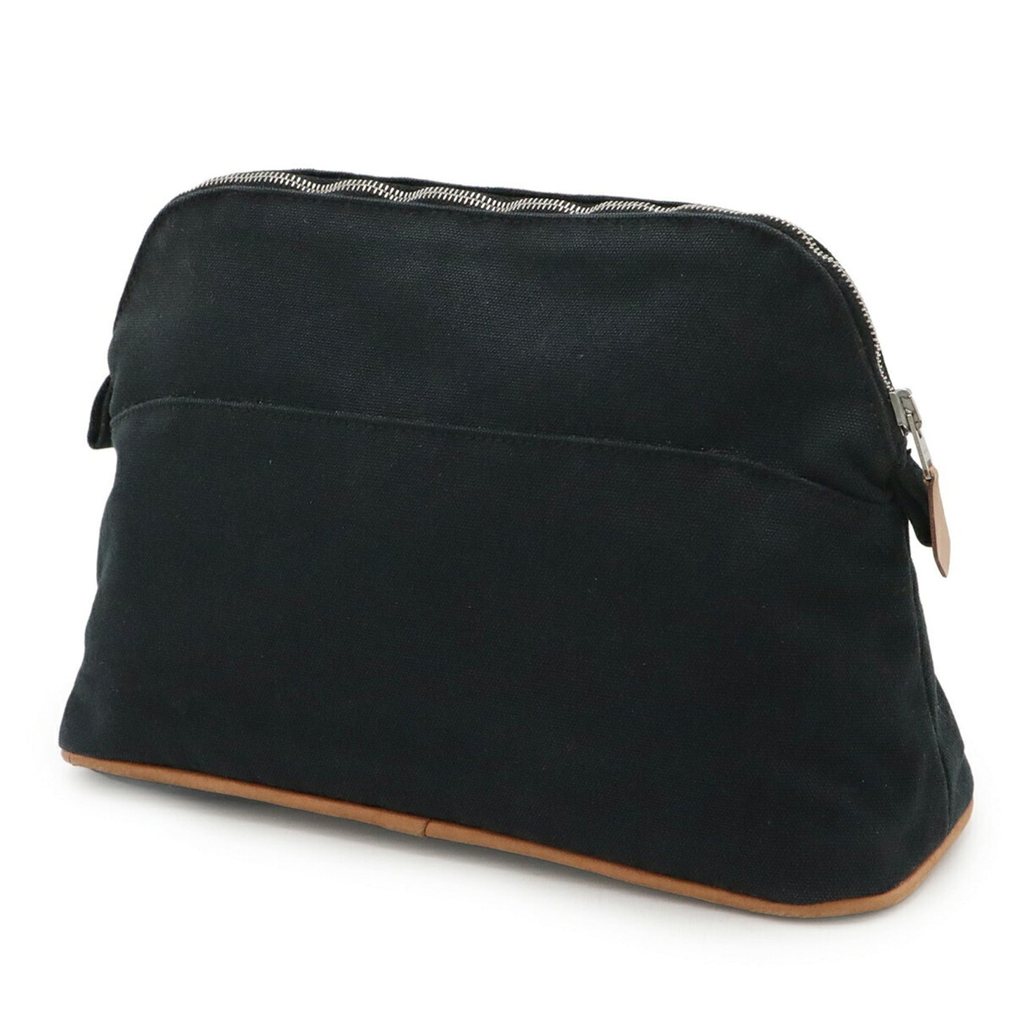 Hermes Black Natural Canvas Leather Pouch ( )