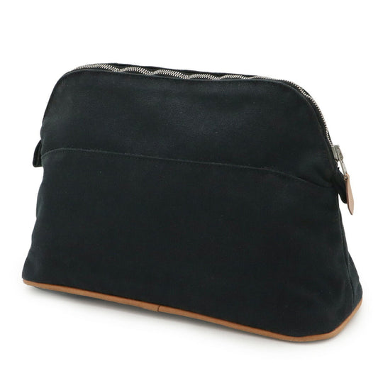 Hermes Black Natural Canvas Leather Pouch ( )