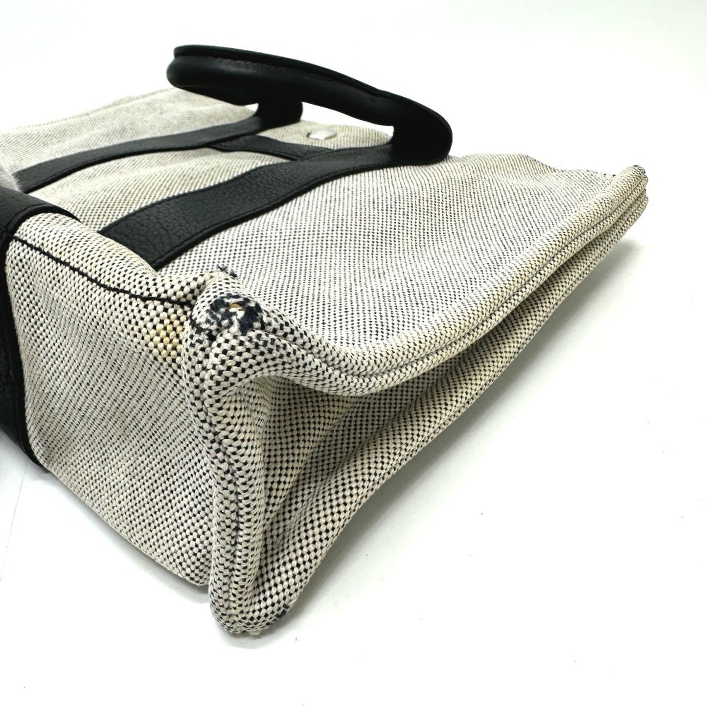 Hermes Black Gray Toile H Leather Handbag Tote Bag ( )