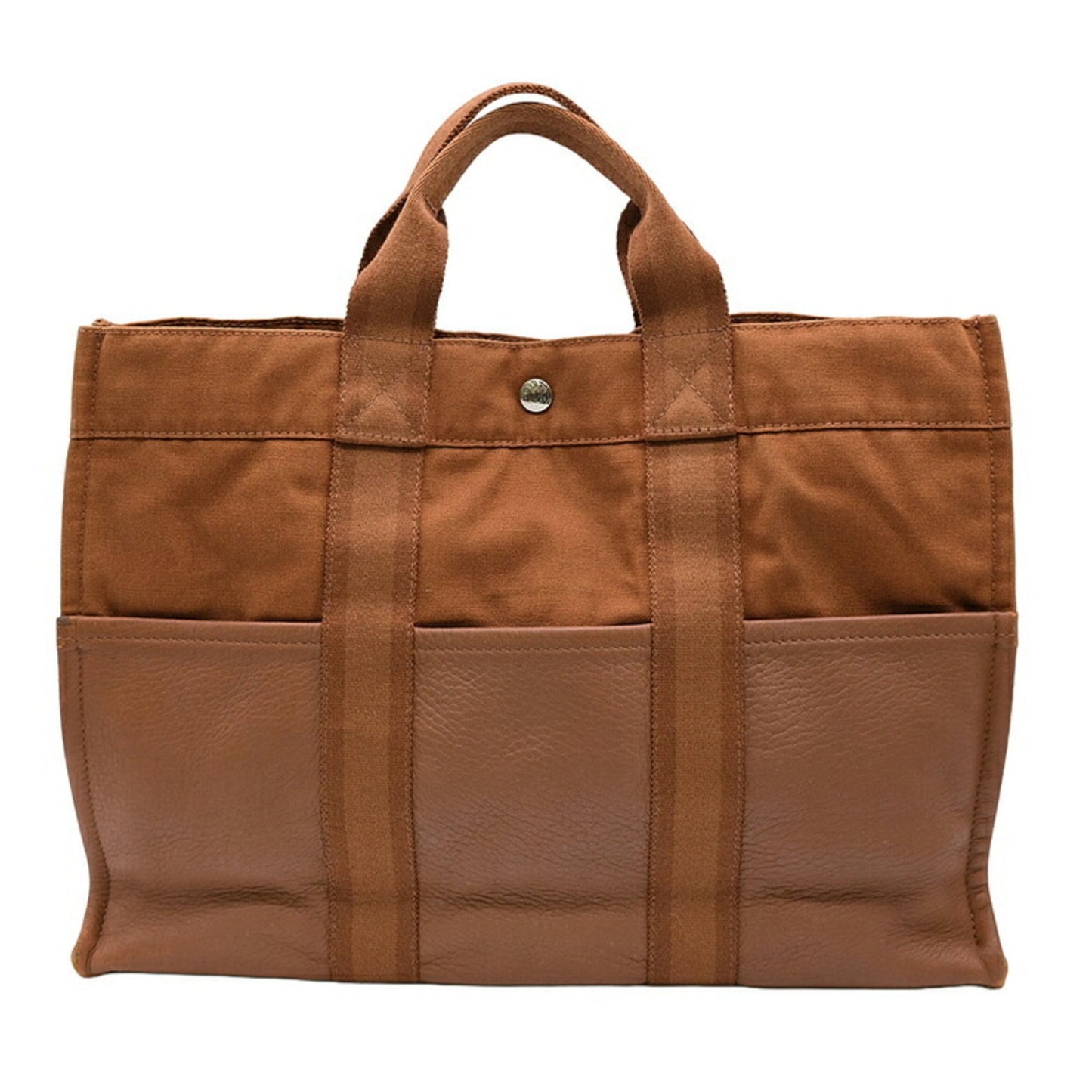 Hermes Brown Canvas Leather Handbag Tote Bag ( )