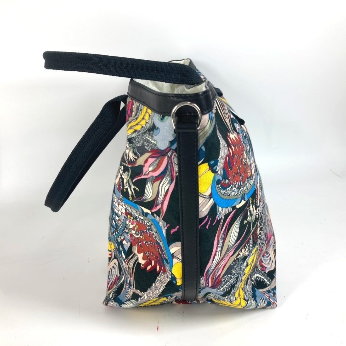 Hermes Black Multi-Color Canvas Handbag Shoulder Bag Tote Bag ( )