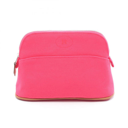 Hermes Brown Pink Canvas Leather Pouch ( )