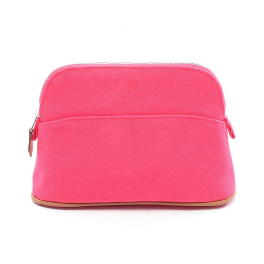 Hermes Brown Pink Canvas Leather Pouch ( )