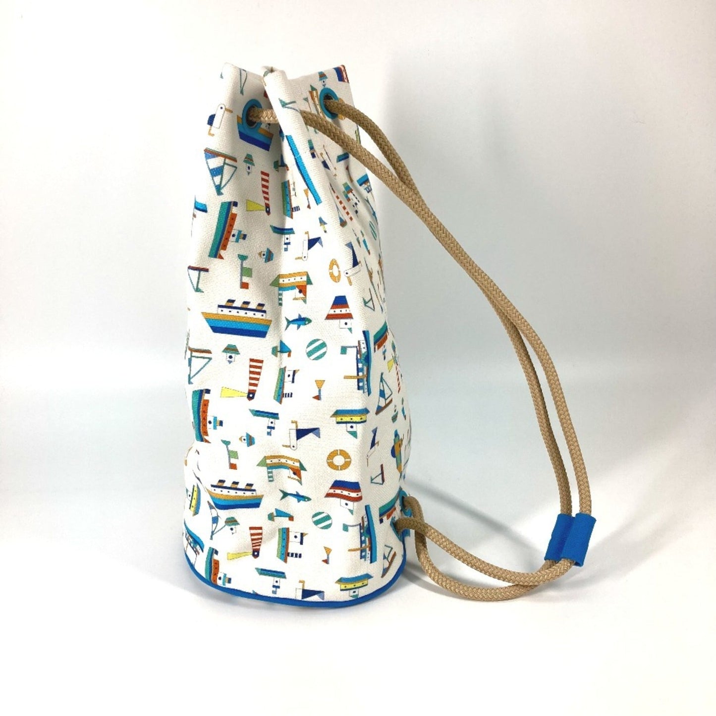 Hermes Blue White Cotton Shoulder Bag ( )