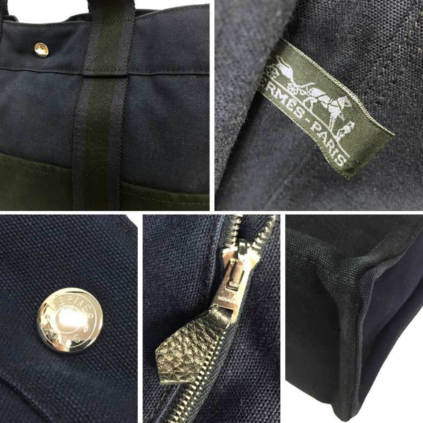 Hermes Black Navy Canvas Tote Bag ( )
