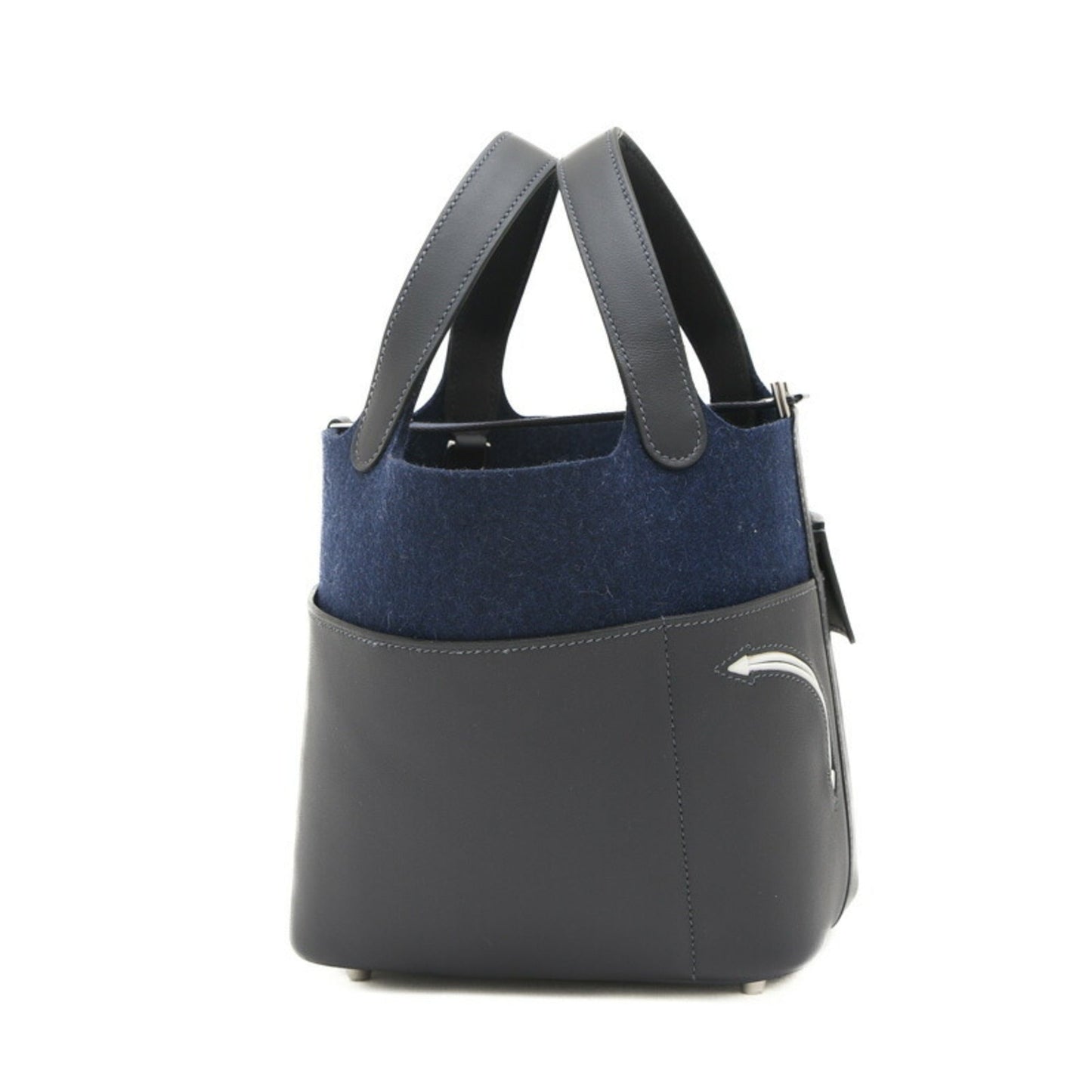 Hermes Blue Nuit Felt Swift Leather Handbag ( )