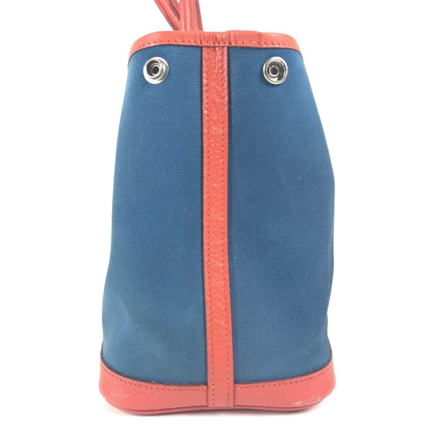 Hermes Blue Orange Canvas Leather Handbag Tote Bag ( )