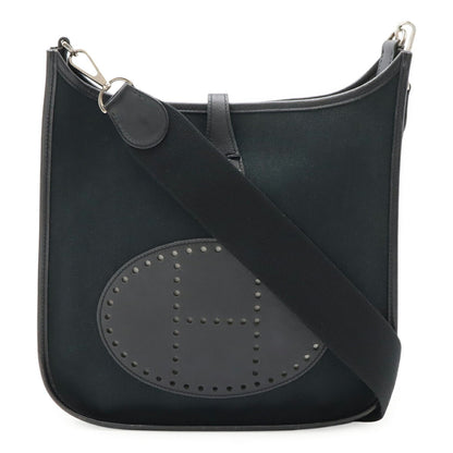 Hermes Black Toile H Leather Shoulder Bag ( )