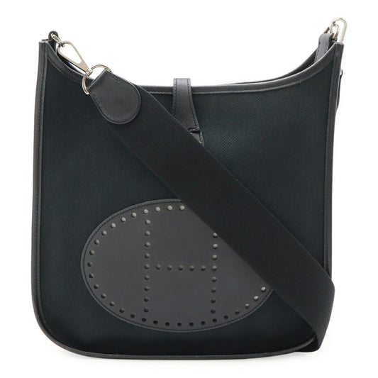Hermes Black Toile H Leather Shoulder Bag ( )