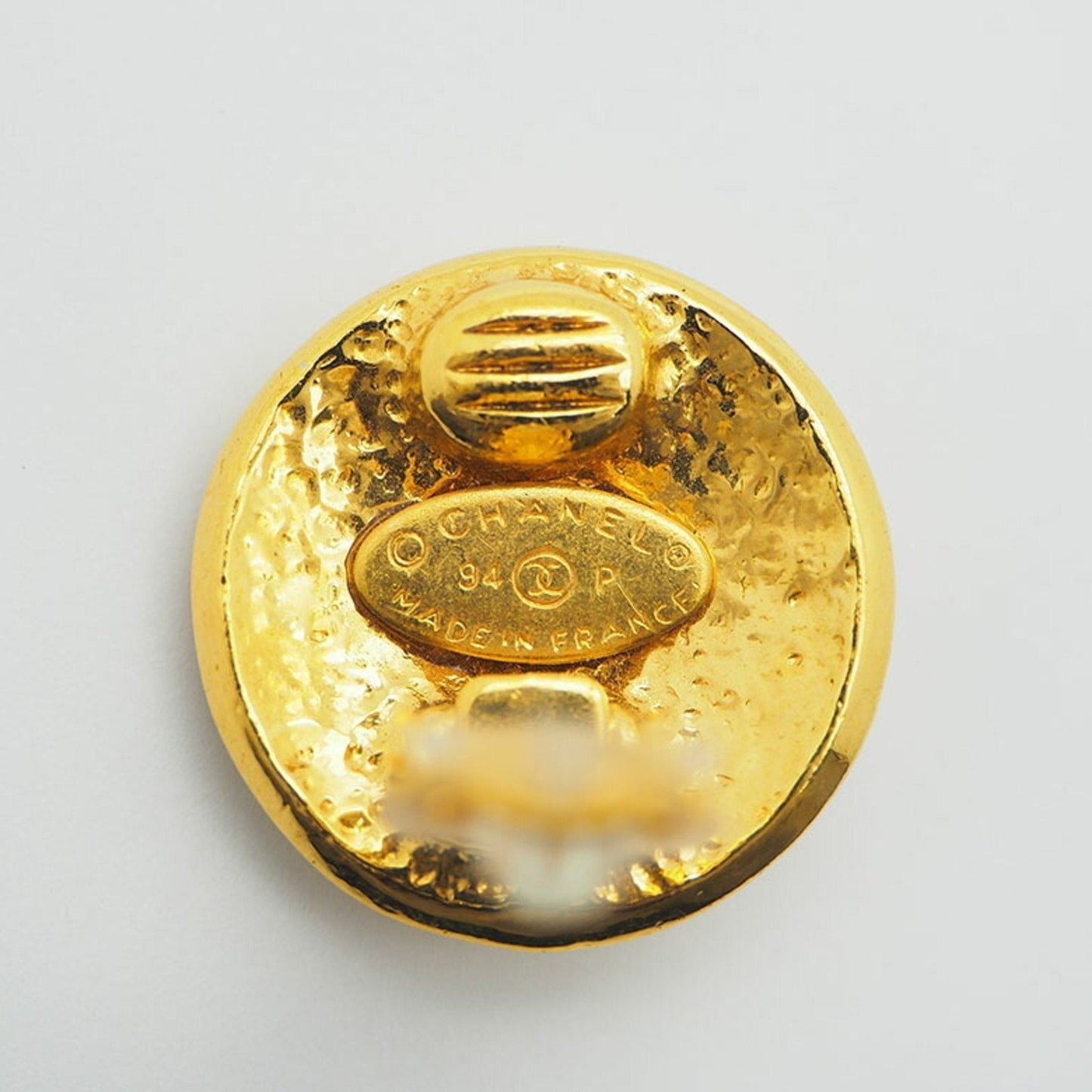 CHANEL 94P   Round Coco Earrings Gold Border Logo