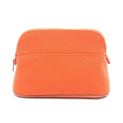 Hermes Brown Orange Canvas Leather Pouch ( )