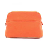Hermes Brown Orange Canvas Leather Pouch ( )
