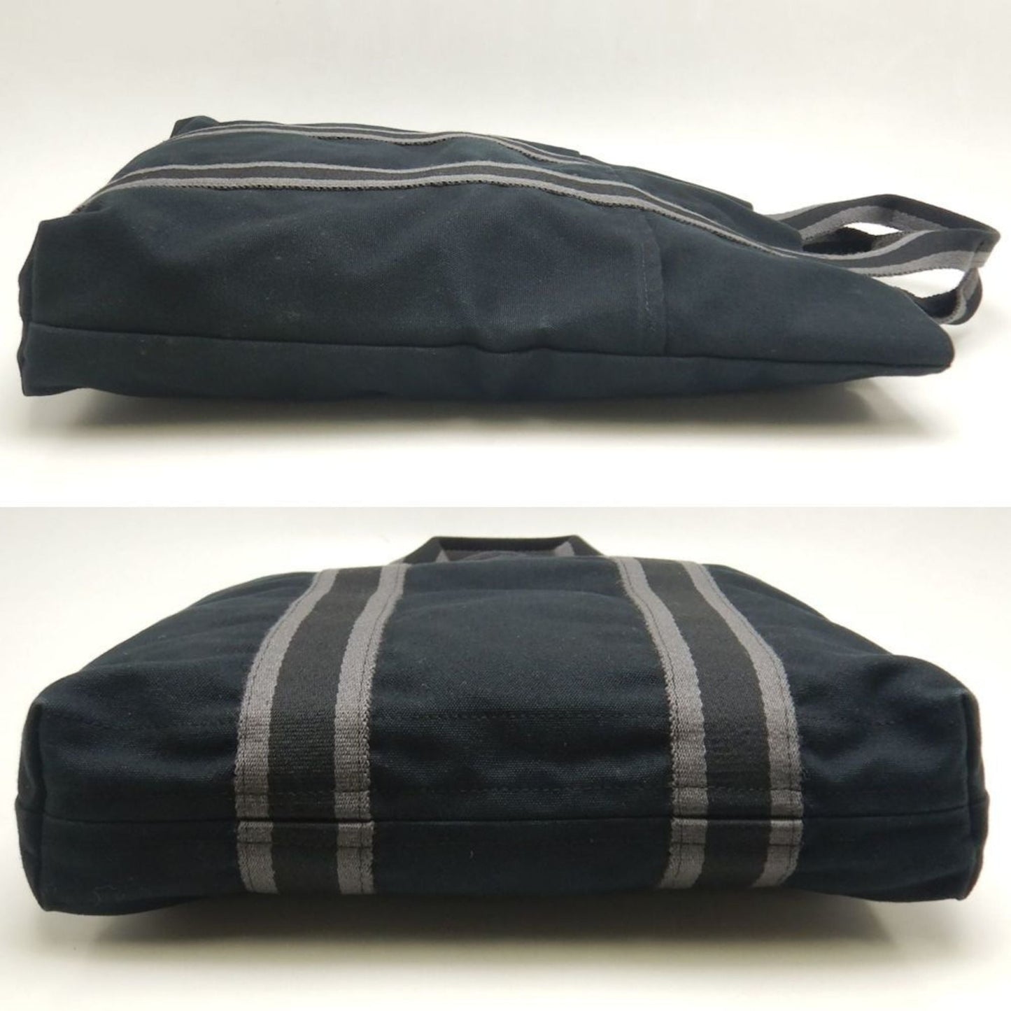 Hermes Black Gray Canvas Tote Bag ( )