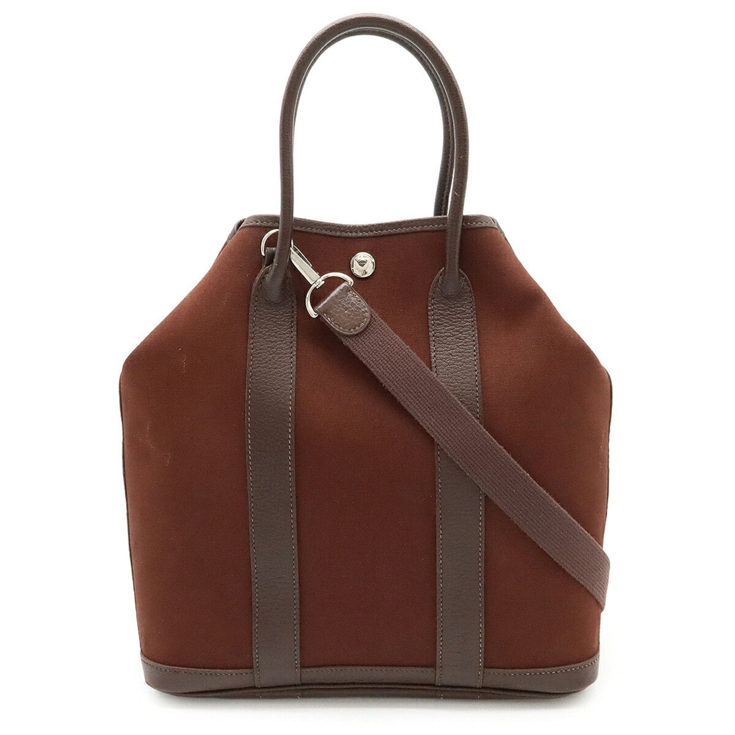 Hermes Brown Toile Officier Leather Shoulder Bag Tote Bag ( )