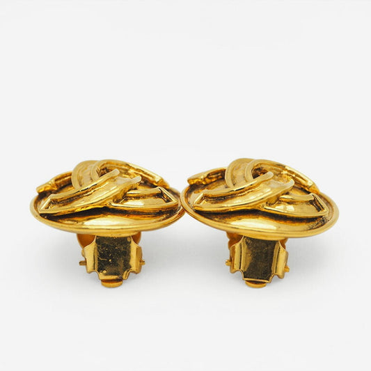 CHANEL 94P   Round Coco Earrings Gold Border Logo