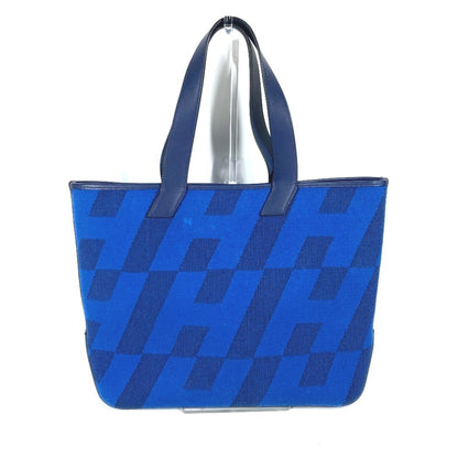 Hermes Blue Canvas Leather Handbag Shoulder Bag Tote Bag ( )