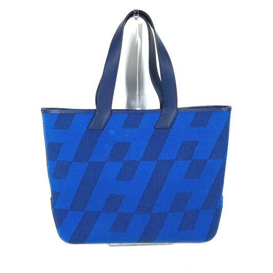 Hermes Blue Canvas Leather Handbag Shoulder Bag Tote Bag ( )