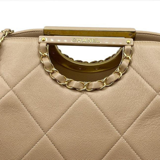 Chanel 2WAY Chain Shoulder Bag Handbag Caviar Beige Pouch AS1469 Good Condition Ladies