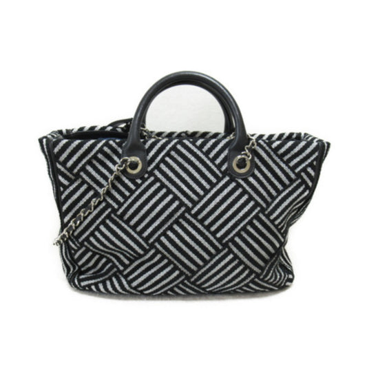 CHANEL 2way shoulder bag Black Silver Nylon polyester