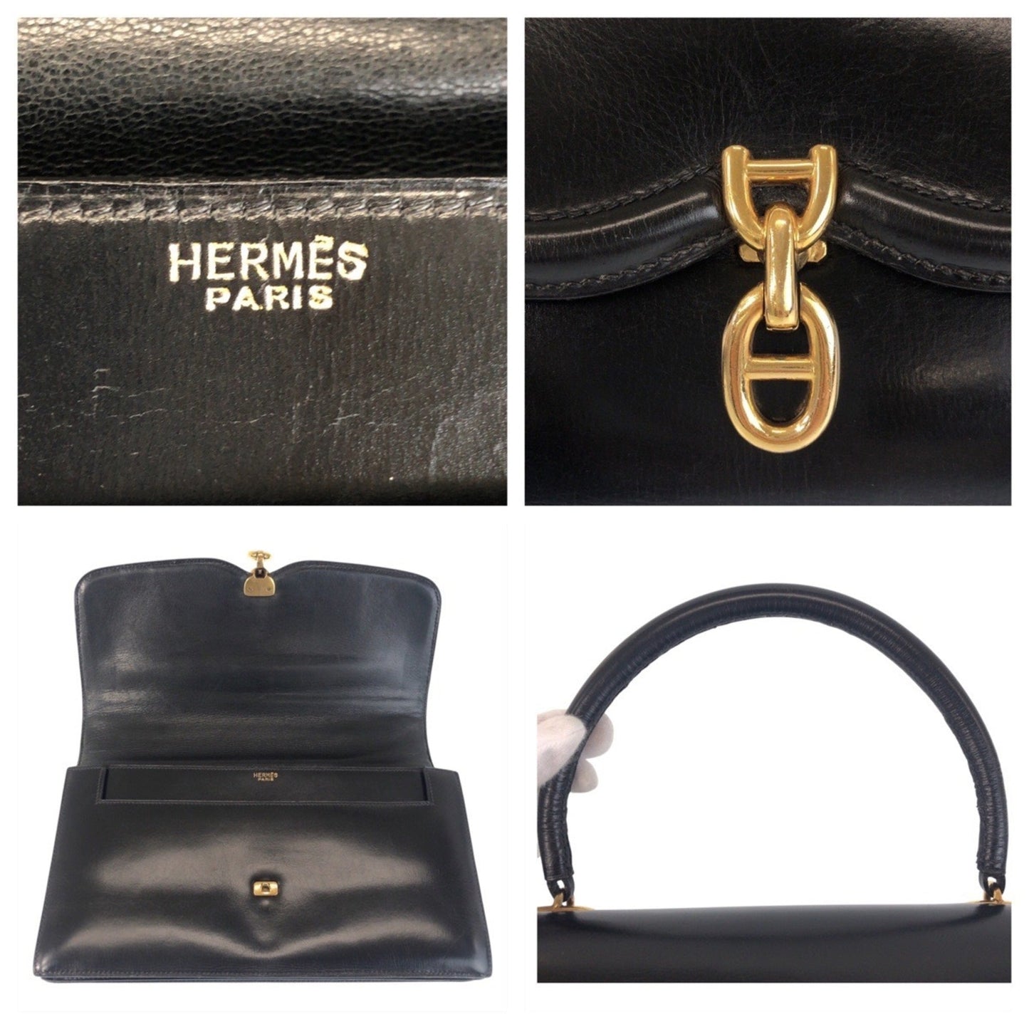 Hermes Black Box Calf Leather Handbag ( )