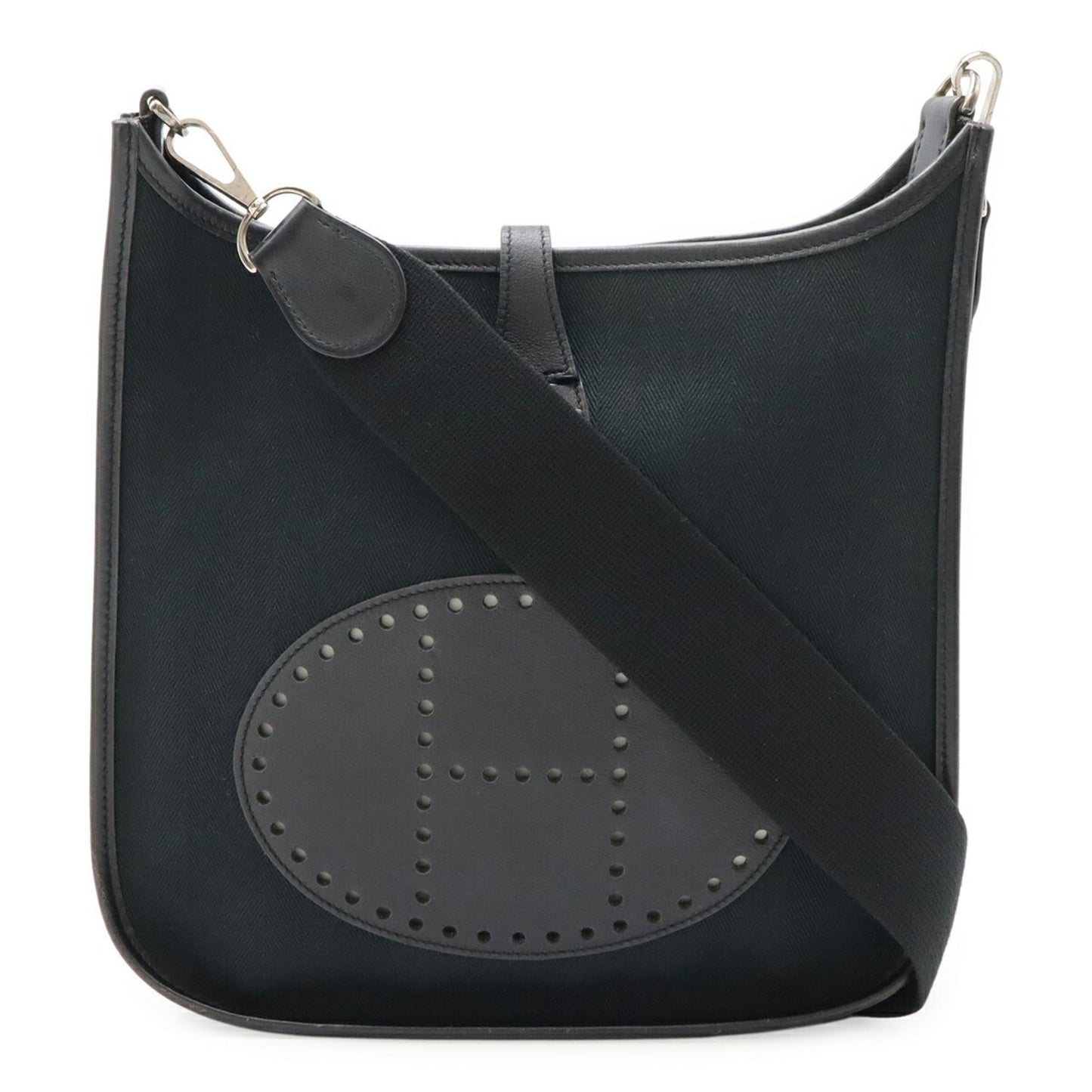 Hermes Black Toile H Leather Shoulder Bag ( )