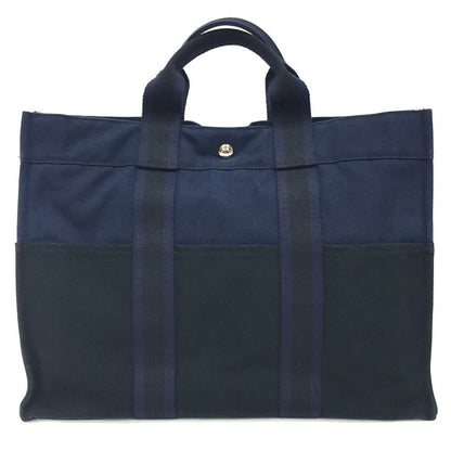 Hermes Black Navy Canvas Tote Bag ( )