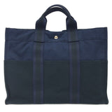 Hermes Black Navy Canvas Tote Bag ( )