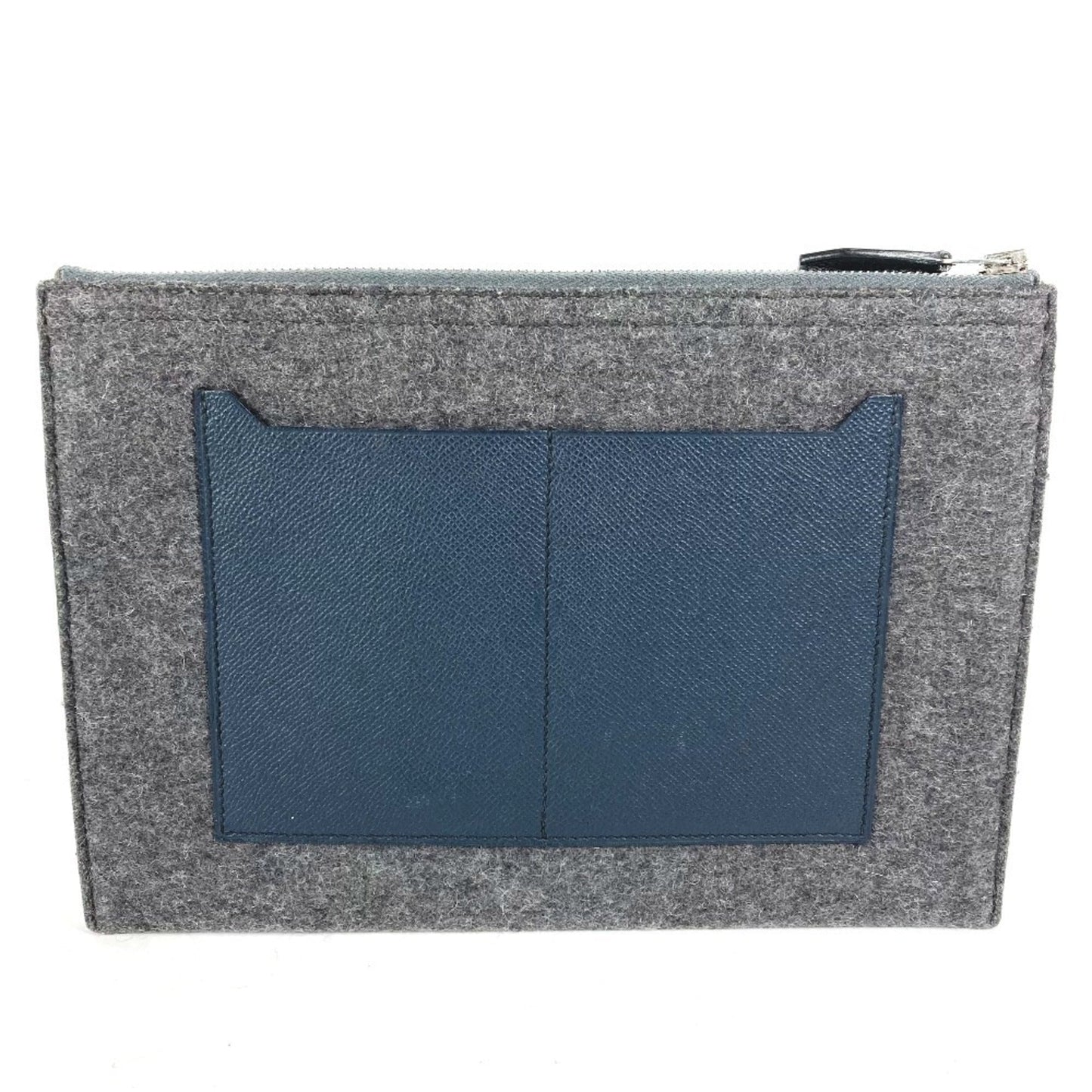 Hermes Bicolor Gray Navy Felt Leather Clutch Bag Pouch ( )