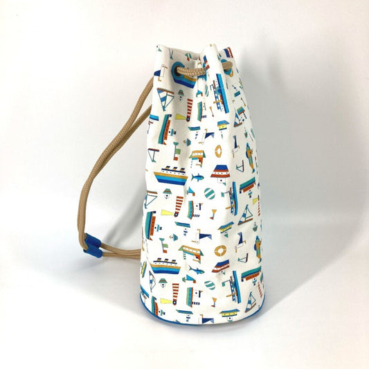 Hermes Blue White Cotton Shoulder Bag ( )