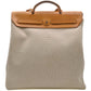 Hermes Beige Brown Canvas Leather Handbag ( )