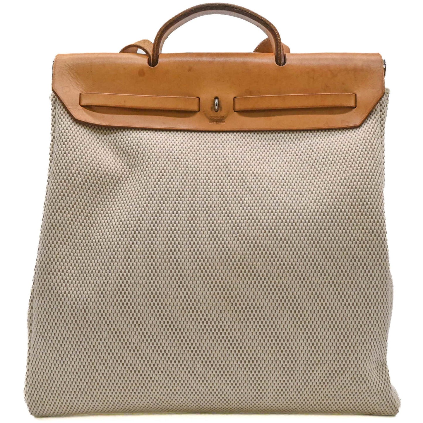 Hermes Beige Brown Canvas Leather Handbag ( )