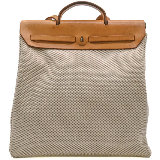 Hermes Beige Brown Canvas Leather Handbag ( )