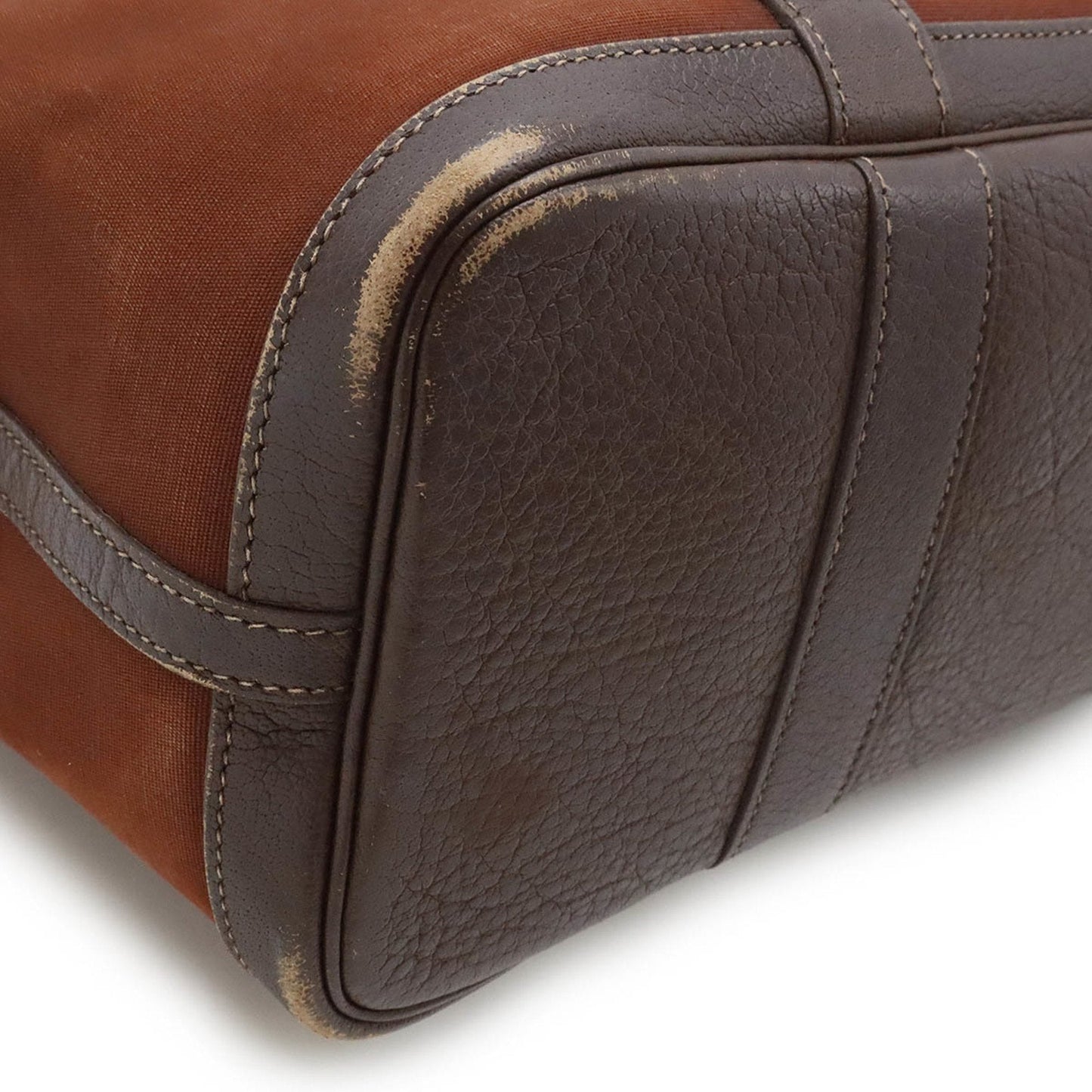 Hermes Brown Toile Officier Leather Handbag Shoulder Bag Tote Bag ( )