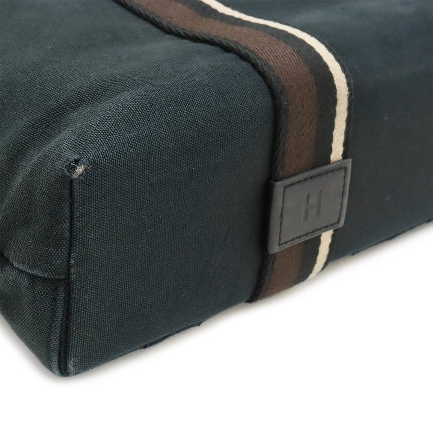 Hermes Beige Black Brown Canvas Leather Shoulder Bag Tote Bag ( )