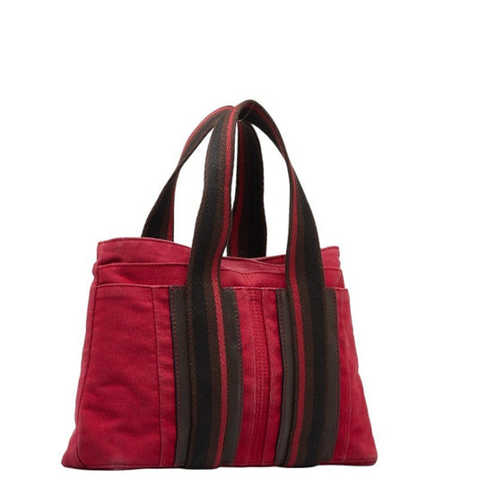 Hermes Brown Red Color Canvas Handbag Tote Bag ( )