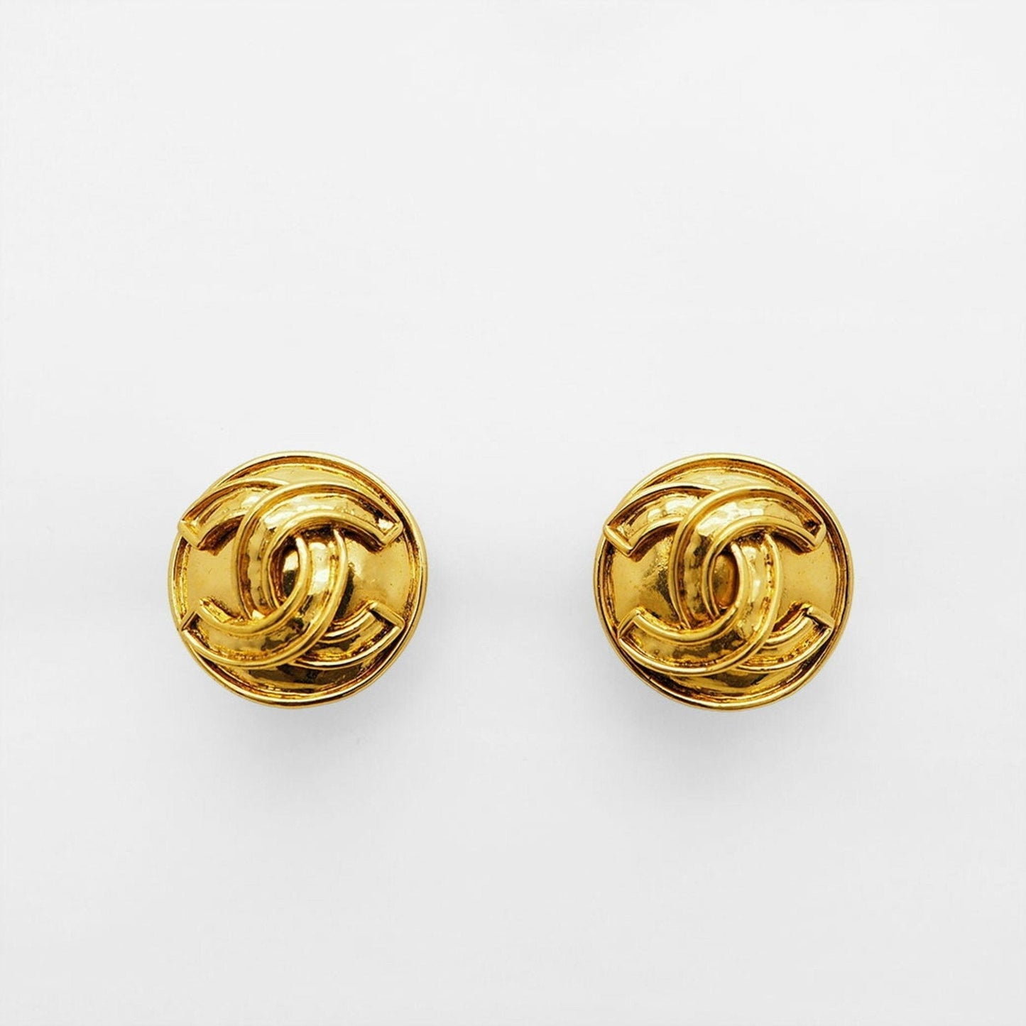 CHANEL 94P   Round Coco Earrings Gold Border Logo